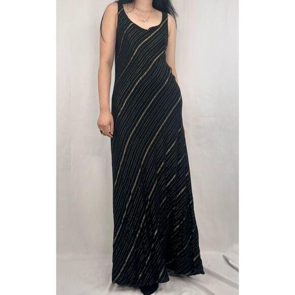 Vintage Benjamin A. Black and Gold Floor Length Maxi Slip Dress - Picture 1 of 8